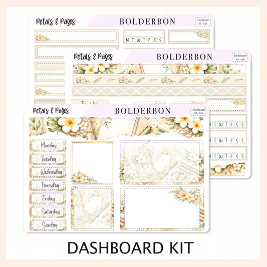 PETALS & PAGES Erin Condren Dashboard Sticker kit || Neutral Boho Stickers, Floral Aesthetic Weekly Stickers
