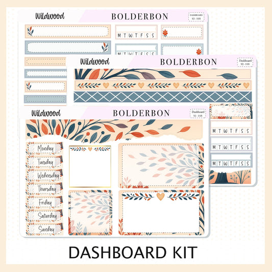 WILDWOOD Erin Condren Dashboard Sticker kit || Whimsical Woodland Forest Theme, Fall Leaves Vibe Planner Stickers