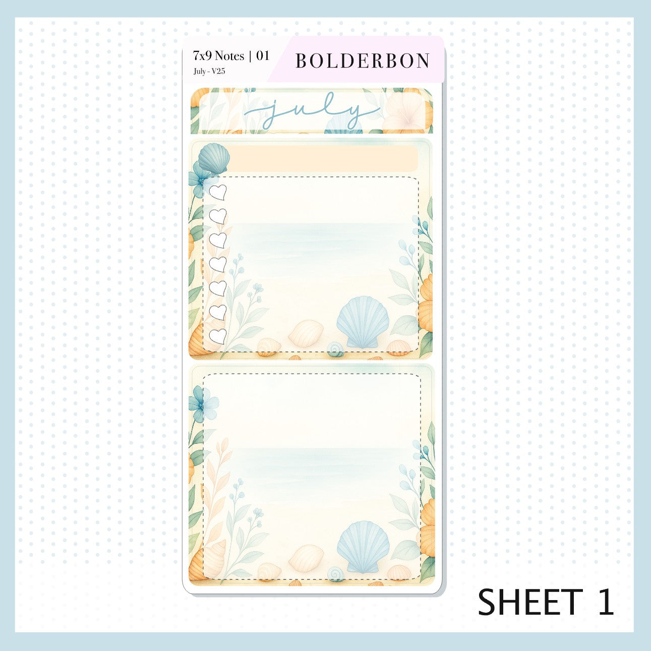 NEW JULY 7x9 Notes Kit ||  2025/2026 Planner Sticker Kit for Erin Condren Planners, Shoreline