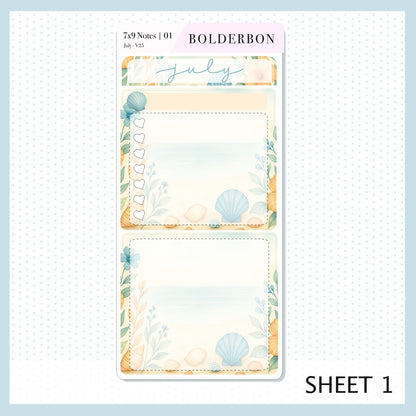 NEW JULY 7x9 Notes Kit ||  2025/2026 Planner Sticker Kit for Erin Condren Planners, Shoreline