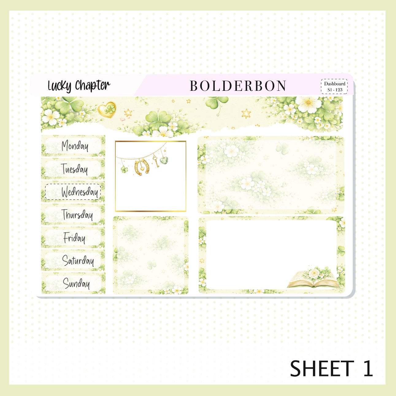 LUCKY CHAPTER Erin Condren Dashboard Sticker kit || Clover Planner Stickers, Book Lover, Cottagecore Spring Weekly Kit