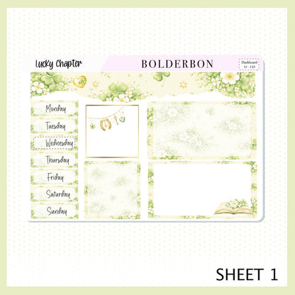 LUCKY CHAPTER Erin Condren Dashboard Sticker kit || Clover Planner Stickers, Book Lover, Cottagecore Spring Weekly Kit