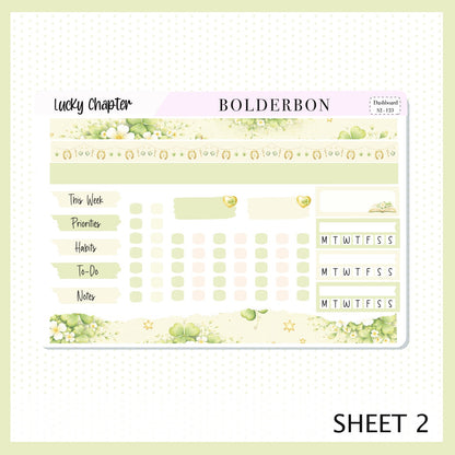 LUCKY CHAPTER Erin Condren Dashboard Sticker kit || Clover Planner Stickers, Book Lover, Cottagecore Spring Weekly Kit