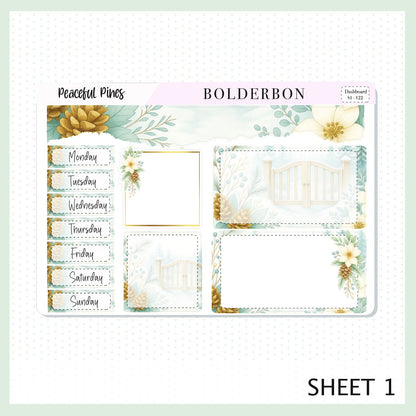 PEACEFUL PINES Erin Condren Dashboard Sticker kit || Winter Floral Planner Stickers, Cozy Sage & Gold Vibe