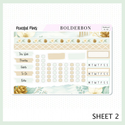 PEACEFUL PINES Erin Condren Dashboard Sticker kit || Winter Floral Planner Stickers, Cozy Sage & Gold Vibe
