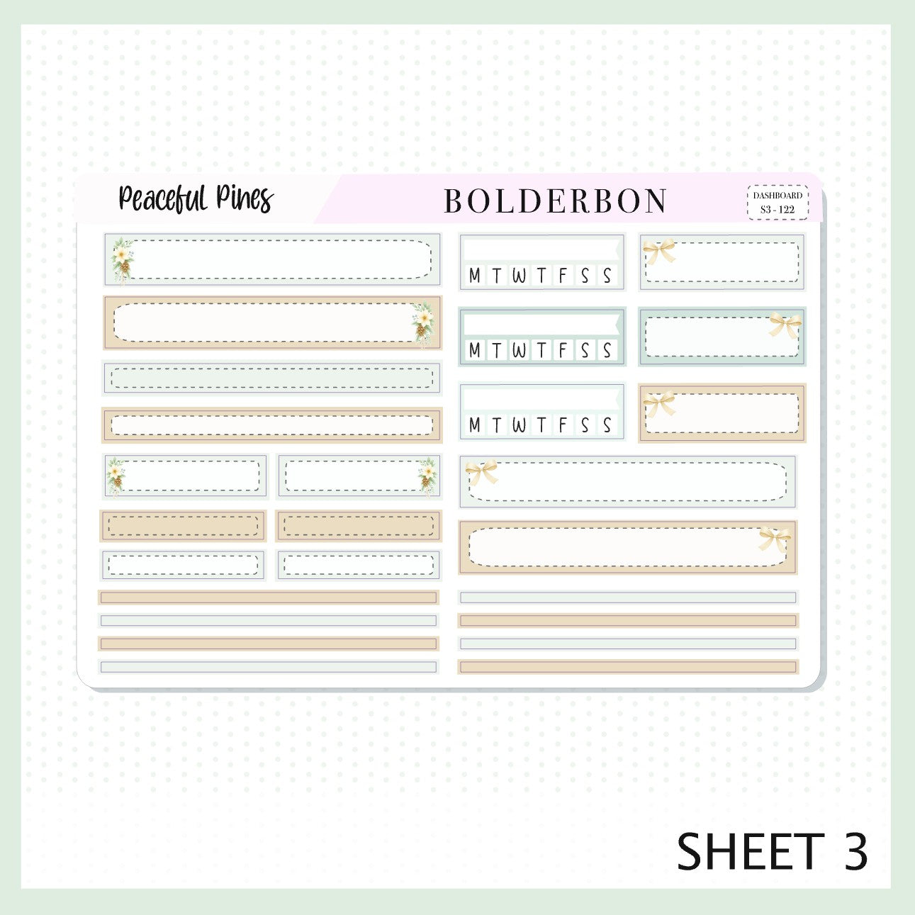 PEACEFUL PINES Erin Condren Dashboard Sticker kit || Winter Floral Planner Stickers, Cozy Sage & Gold Vibe