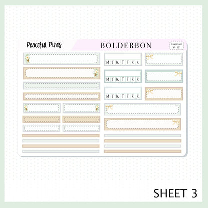 PEACEFUL PINES Erin Condren Dashboard Sticker kit || Winter Floral Planner Stickers, Cozy Sage & Gold Vibe