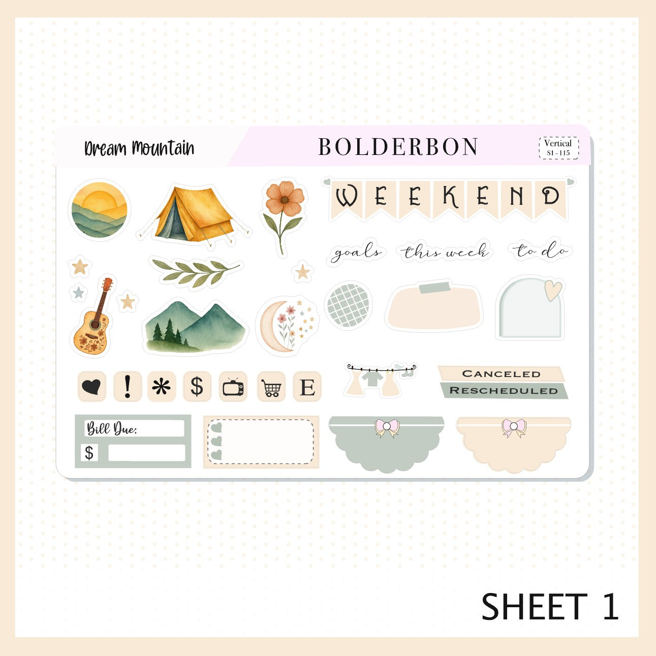 DREAM MOUNTAIN 7x9 Vertical Sticker Kit || Outdoor Aesthetic, Camping, Nature, Scenic Planner Stickers