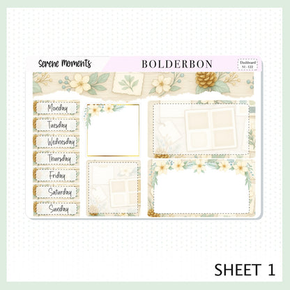 SERENE MOMENTS Erin Condren Dashboard Sticker kit || Winter Floral Planner Stickers, Cozy Sage & Gold Vibe