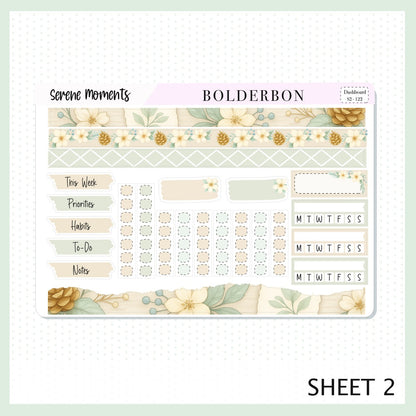 SERENE MOMENTS Erin Condren Dashboard Sticker kit || Winter Floral Planner Stickers, Cozy Sage & Gold Vibe