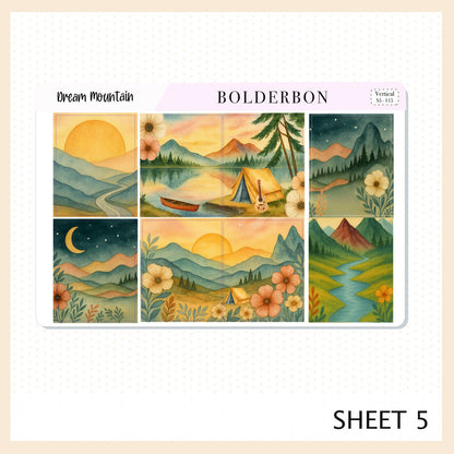 DREAM MOUNTAIN 7x9 Vertical Sticker Kit || Outdoor Aesthetic, Camping, Nature, Scenic Planner Stickers