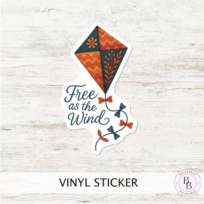 FREE AS THE WIND Sticker || Whimsical Autumn Vinyl Sticker, Boho Kite Sticker, Fall Folk Art Laptop Decal
