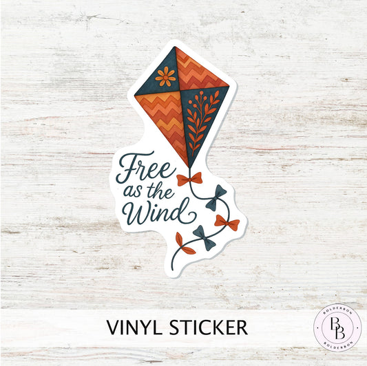 FREE AS THE WIND Sticker || Whimsical Autumn Vinyl Sticker, Boho Kite Sticker, Fall Folk Art Laptop Decal