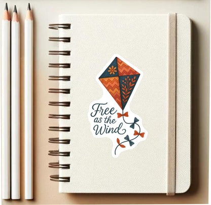 FREE AS THE WIND Sticker || Whimsical Autumn Vinyl Sticker, Boho Kite Sticker, Fall Folk Art Laptop Decal