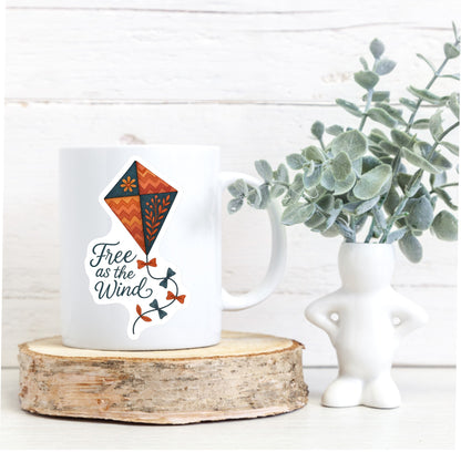 FREE AS THE WIND Sticker || Whimsical Autumn Vinyl Sticker, Boho Kite Sticker, Fall Folk Art Laptop Decal