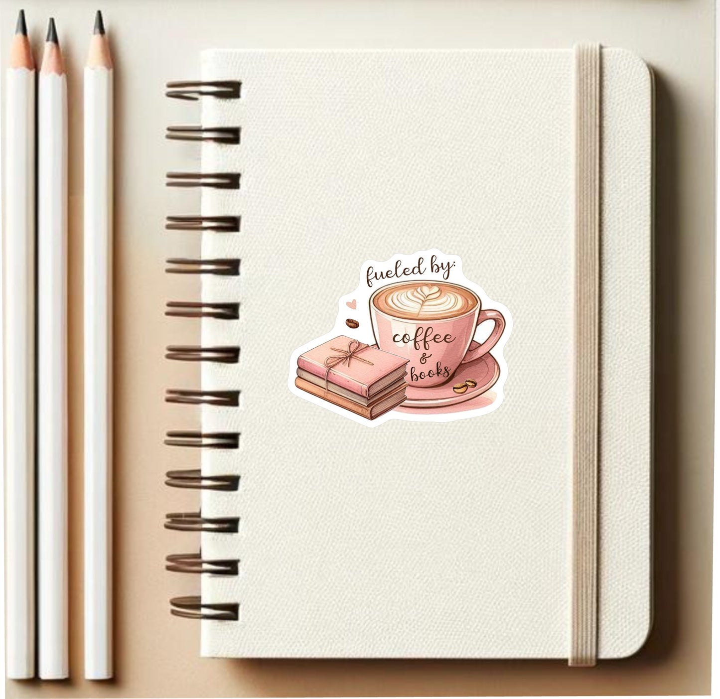 Fueled by Coffee & Books Sticker || Laptop Sticker, Kindle Sticker, Book Lover, Coffee Lover, Unique Gift, Bookish Gift sticker, Planner Scrapbook