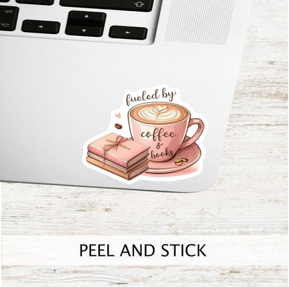 Fueled by Coffee & Books Sticker || Laptop Sticker, Kindle Sticker, Book Lover, Coffee Lover, Unique Gift, Bookish Gift sticker, Planner Scrapbook