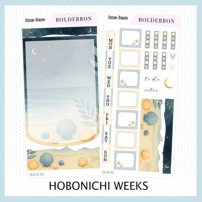 OCEAN DAWN Hobonichi Weeks || Aesthetic Coastal Beach and Nautical Vibe Weekly Planner Sticker Kit