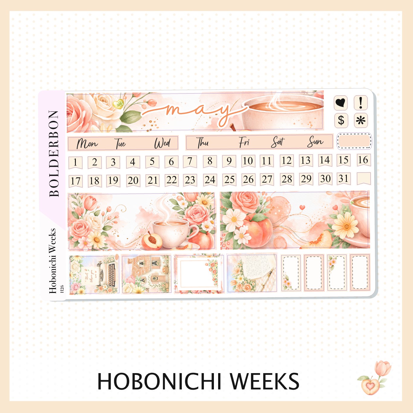 MAY Hobonichi Weeks || Peach Blossom, Monthly Planner Sticker Kit