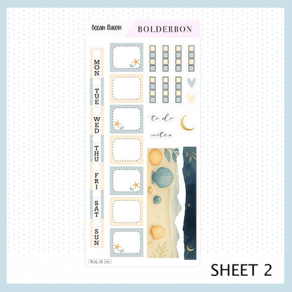 OCEAN DAWN Hobonichi Weeks || Aesthetic Coastal Beach and Nautical Vibe Weekly Planner Sticker Kit
