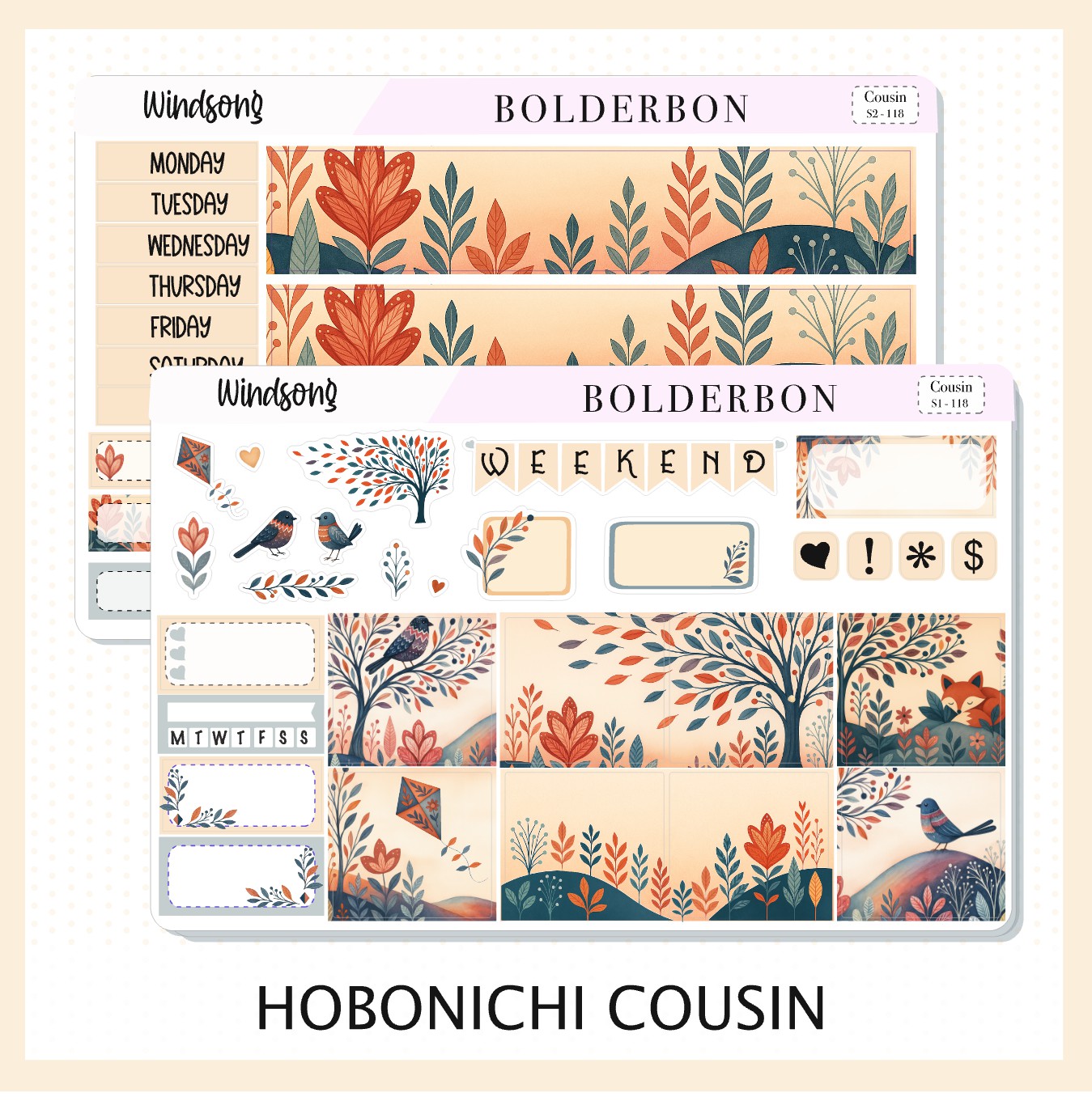 WINDSONG Hobonichi Cousin || A5 Planner Sticker Kit, Whimsical Woodland Forest Theme, Fall Leaves Vibe Planner Stickers