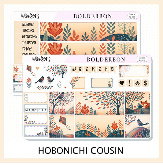 WINDSONG Hobonichi Cousin || A5 Planner Sticker Kit, Whimsical Woodland Forest Theme, Fall Leaves Vibe Planner Stickers