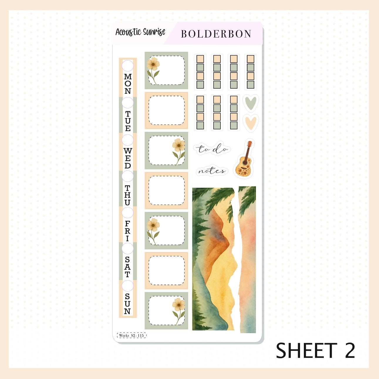 ACOUSTIC SUNRISE Hobonichi Weeks || Aesthetic Outdoor Nature Camping, Weekly Planner Sticker Kit