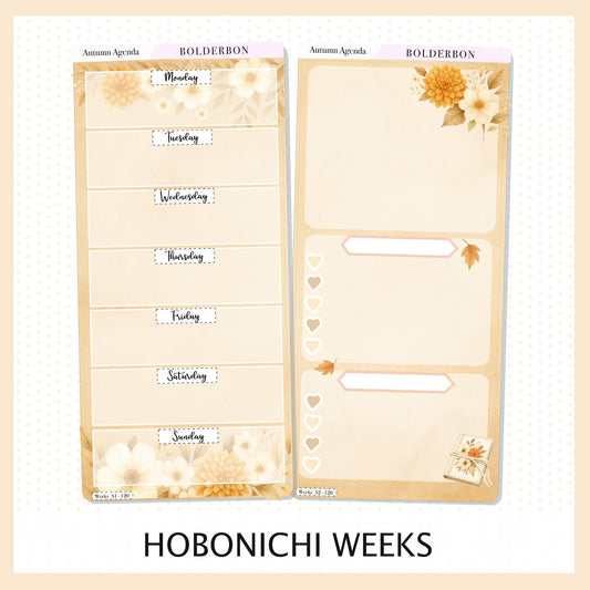 AUTUMN AGENDA Hobonichi Weeks || Cozy Fall Floral Planner Stickers, Autumn Aesthetic Vibe