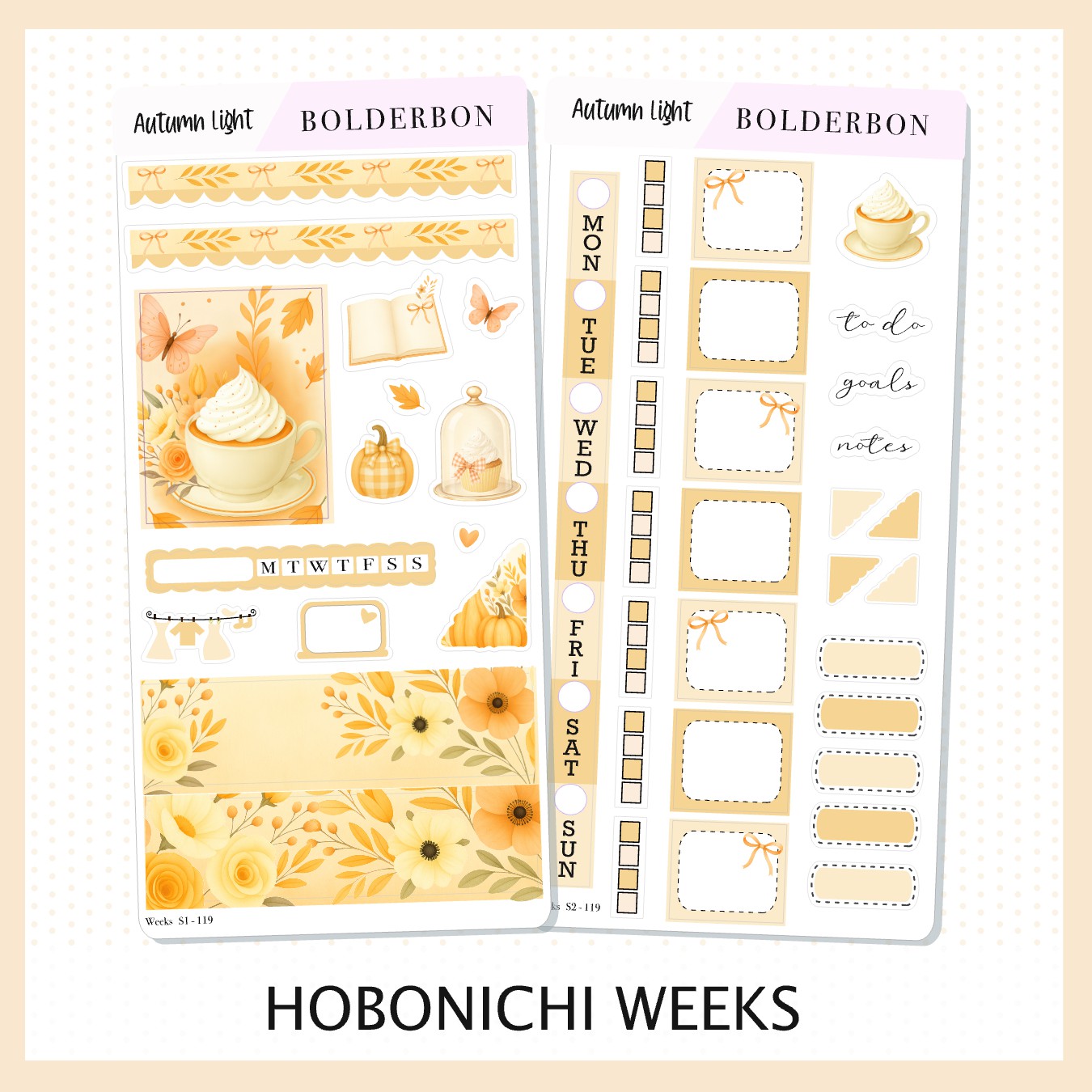AUTUMN LIGHT Hobonichi Weeks || Cozy Fall Floral Planner Stickers, Autumn Aesthetic Vibe