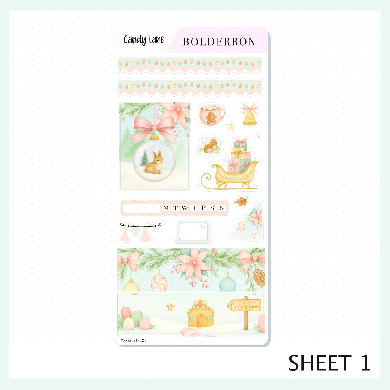 CANDY LANE Hobonichi Weeks || Festive Floral Planner Stickers, Pastel Holiday Aesthetic Vibe