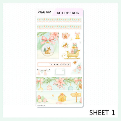 CANDY LANE Hobonichi Weeks || Festive Floral Planner Stickers, Pastel Holiday Aesthetic Vibe