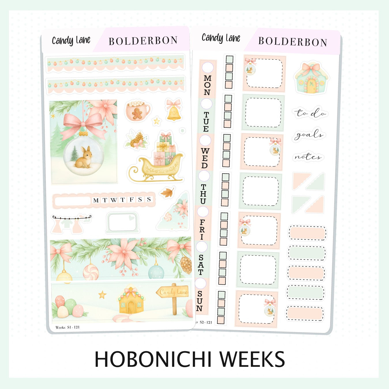 CANDY LANE Hobonichi Weeks || Festive Floral Planner Stickers, Pastel Holiday Aesthetic Vibe