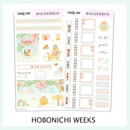 CANDY LANE Hobonichi Weeks || Festive Floral Planner Stickers, Pastel Holiday Aesthetic Vibe