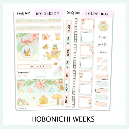 CANDY LANE Hobonichi Weeks || Festive Floral Planner Stickers, Pastel Holiday Aesthetic Vibe