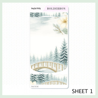 FROSTED NOTES Hobonichi Weeks || Winter Floral Planner Stickers, Cozy Sage & Gold Vibe