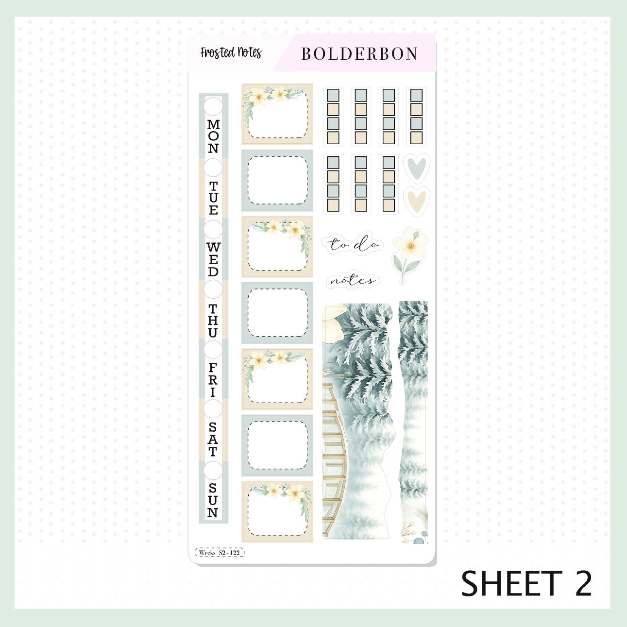 FROSTED NOTES Hobonichi Weeks || Winter Floral Planner Stickers, Cozy Sage & Gold Vibe