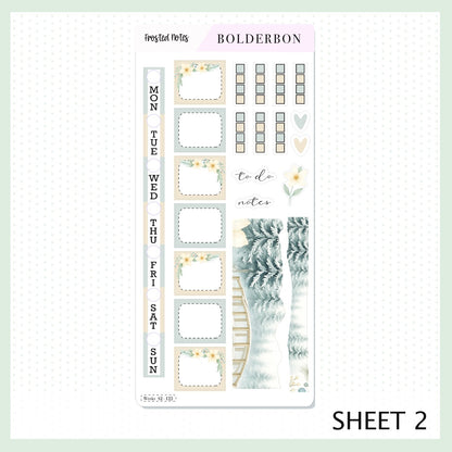 FROSTED NOTES Hobonichi Weeks || Winter Floral Planner Stickers, Cozy Sage & Gold Vibe