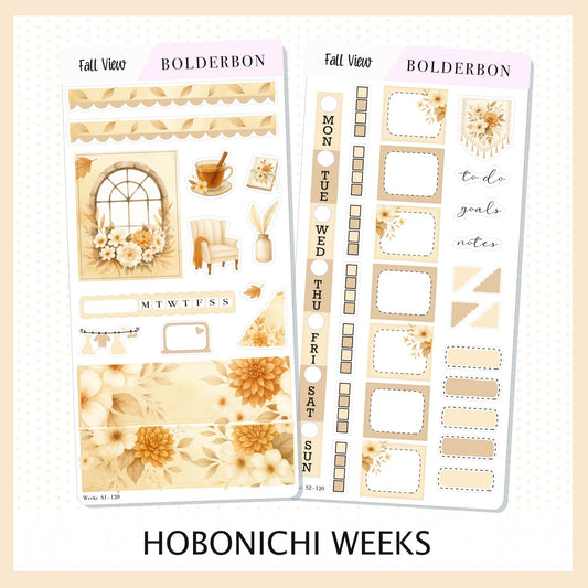 FALL VIEW Hobonichi Weeks || Cozy Fall Floral Planner Stickers, Autumn Aesthetic Vibe