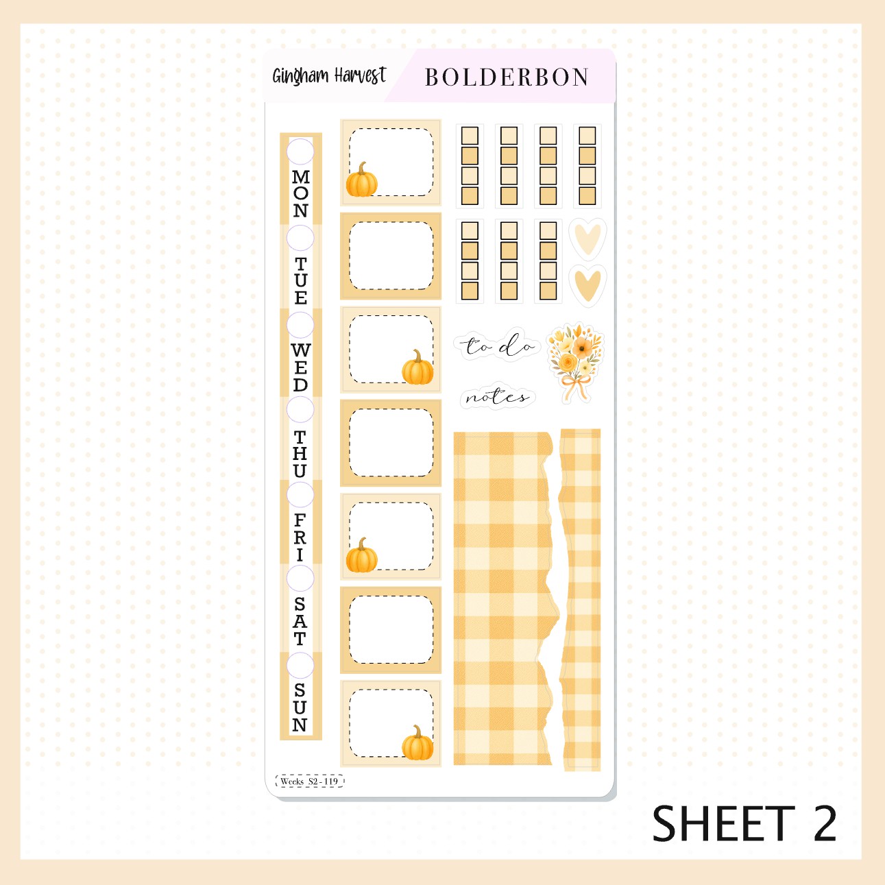 GINGHAM HARVEST Hobonichi Weeks || Cozy Fall Floral Planner Stickers, Autumn Aesthetic Vibe