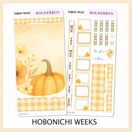 GINGHAM HARVEST Hobonichi Weeks || Cozy Fall Floral Planner Stickers, Autumn Aesthetic Vibe