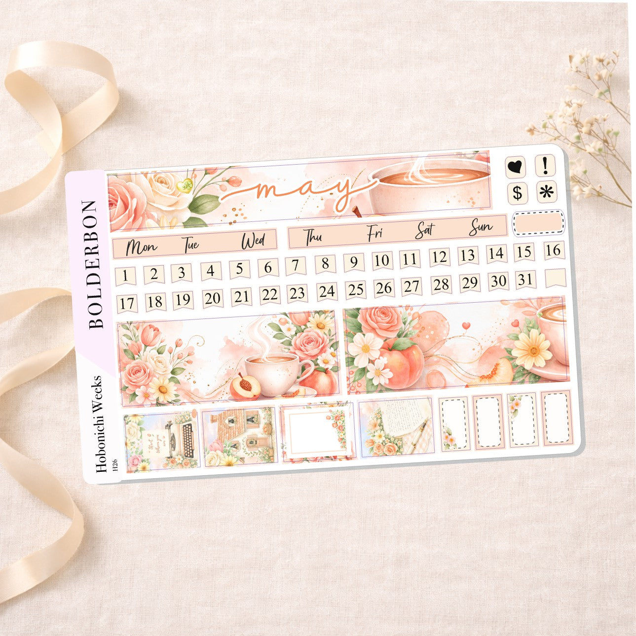 MAY Hobonichi Weeks || Peach Blossom, Monthly Planner Sticker Kit