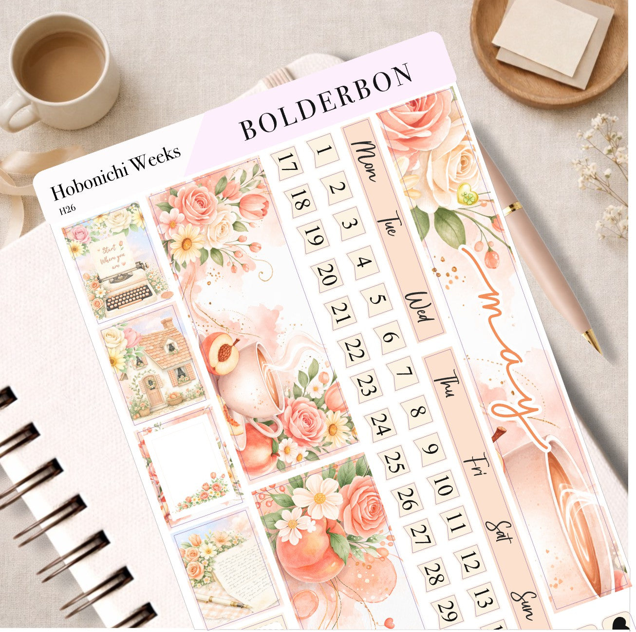 MAY Hobonichi Weeks || Peach Blossom, Monthly Planner Sticker Kit