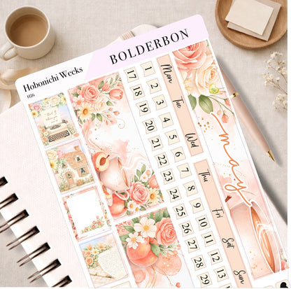 MAY Hobonichi Weeks || Peach Blossom, Monthly Planner Sticker Kit
