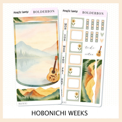 ACOUSTIC SUNRISE Hobonichi Weeks || Aesthetic Outdoor Nature Camping, Weekly Planner Sticker Kit