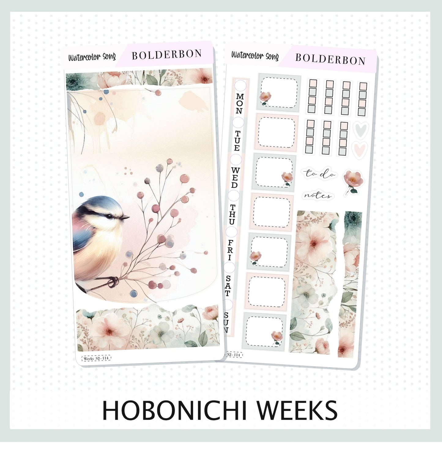 WATERCOLOR SONG Hobonichi Weeks || Watercolor Aesthetic Floral Bird Weekly Planner Sticker Kit