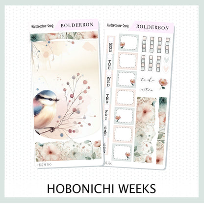 WATERCOLOR SONG Hobonichi Weeks || Watercolor Aesthetic Floral Bird Weekly Planner Sticker Kit