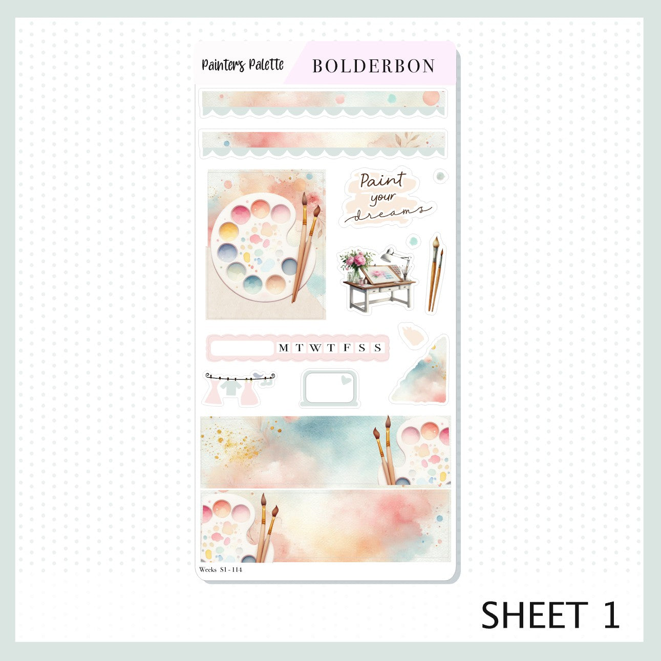 PAINTER'S PALETTE Hobonichi Weeks || Watercolor Art Pastel Weekly Planner Sticker Kit