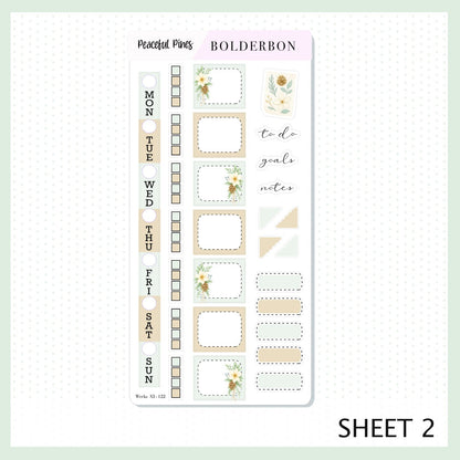 PEACEFUL PINES Hobonichi Weeks || Winter Floral Planner Stickers, Cozy Sage & Gold Vibe
