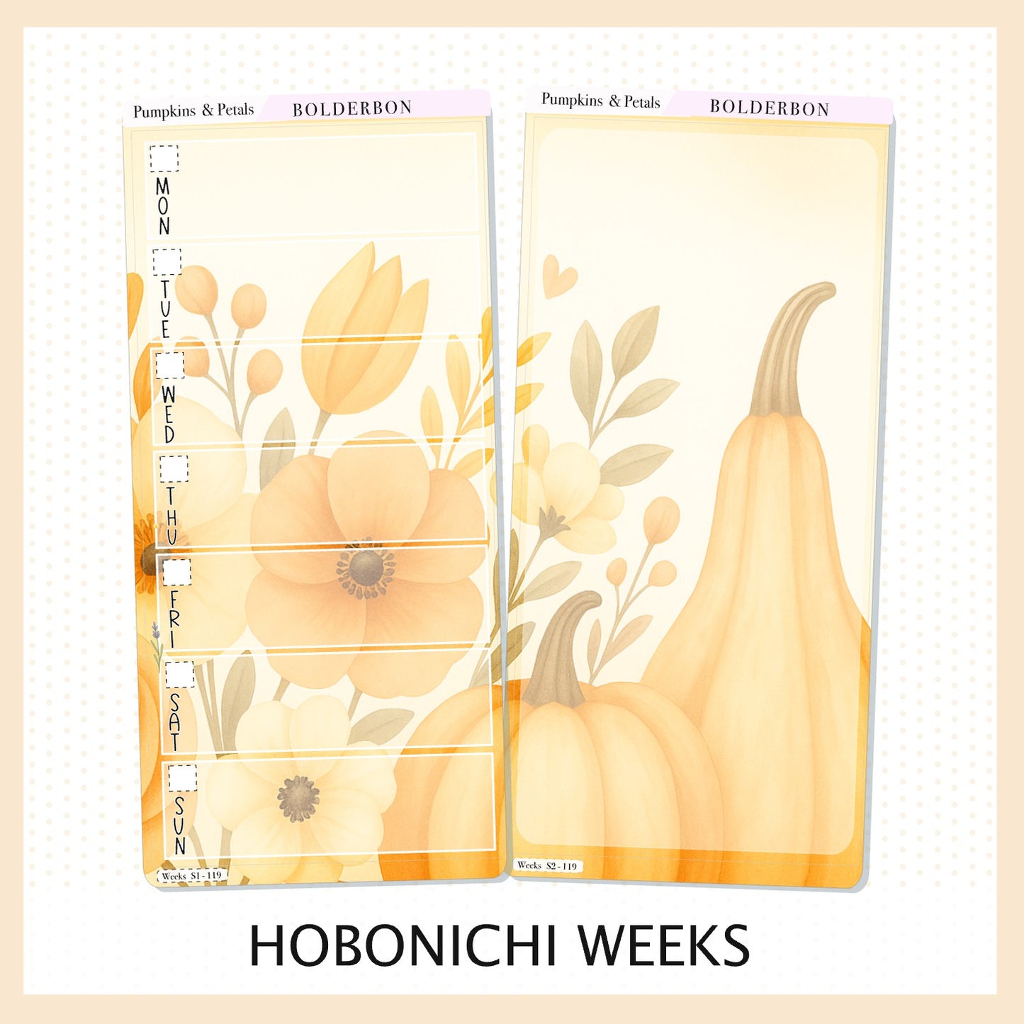 PUMPKINS & PETALS Hobonichi Weeks || Cozy Fall Floral Planner Stickers, Autumn Aesthetic Vibe