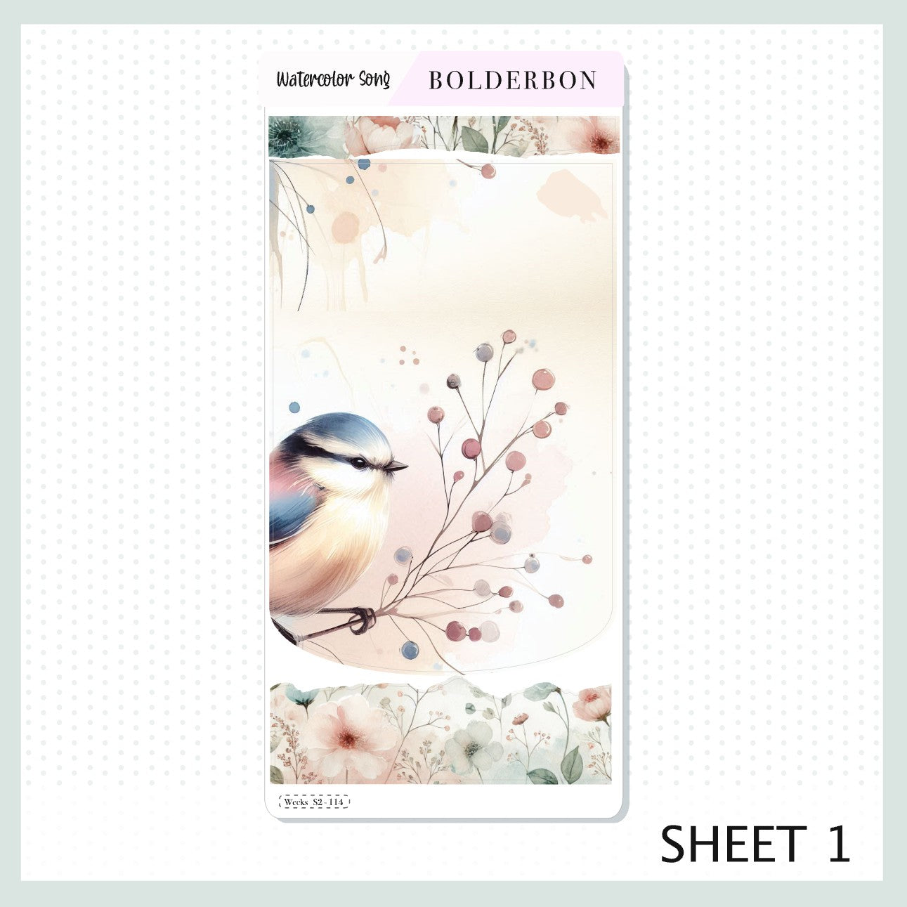 WATERCOLOR SONG Hobonichi Weeks || Watercolor Aesthetic Floral Bird Weekly Planner Sticker Kit